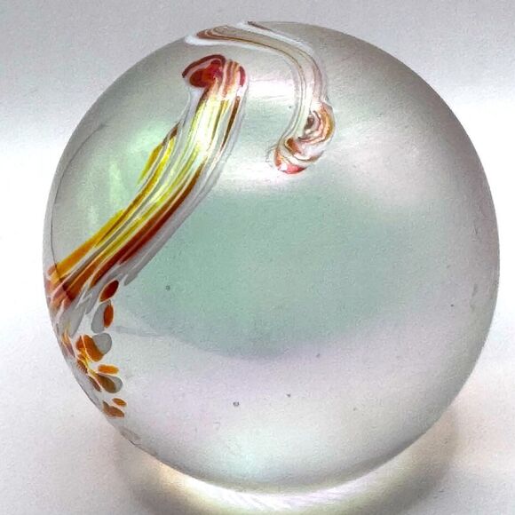 Hand Made Art Glass Paperweight Orb Polished Bottom Iridescent Glass Decor VTG - Picture 2 of 6